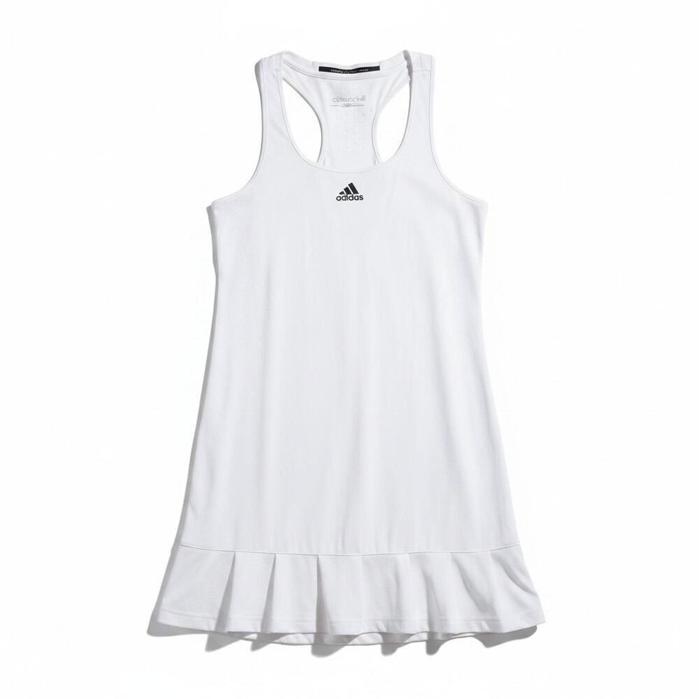 Adidas Climachill White Tennis Athletic Dress Pleated Hem Racerback S Athleisure
